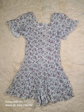 Vintage Cottage Core White Floral Smocked Short Romper